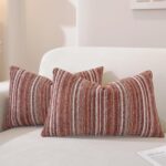 Throw Pillow Covers, Chenille Luxury Red Striped Pillow Case 20x12 Set of 2, Far... - Image 2