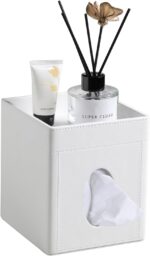 Tissue Box Cover, PU Leather Square Tissue Box Holder with Storage Tray for Bath... - Image 2