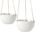 UBEE Ceramic Hanging Planters Indoor Outdoor, 7.5 Inch + 6.5 Inch Hanging Flower... - Image 2
