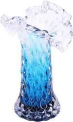 Unique Waves Hand Blown Crystal Glass Vase - Blue Gradient Flower Vase for Home ... - Image 2