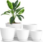 Utopia Home Plant Pots Indoor with Drainage Holes – Set of 5 White Plastic Flowe... - Image 2