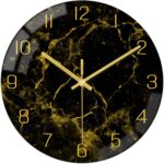 VIKMARI Black Modern Marble Texture Clock Gold Hands Rustic Kitchen Decor 12 Inc... - Image 2