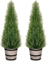 VIVATREES 3FT Artificial Cedar Topiary Trees with Rustic Barrel Planter, Outdoor... - Image 2