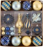 Valery Madelyn Ornaments for Christmas Trees, 60ct Blue and Gold Shatterproof Ch... - Image 2