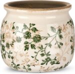 Vintage Planter Large Ceramic Plants Pot Green Pink Pastoral Floral Ice Crack Co... - Image 2