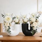 Vipush Ceramic Vase Set for Modern Home Decor Aesthetic, White and Black Round M... - Image 2