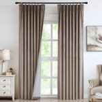 Vision Home Mocha Tan Velvet Pinch Pleated Blackout Curtains 95% Room Darkening ... - Image 2