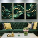 Vlolvfe Green And Gold Wall Art Gold Foil Artwork Abstract Marble Wall Art Emera... - Image 2