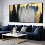 WINKAILIN Blue and Gold Abstract Canvas Wall Art with Frame Modern 29x58 Large P... - Image 2