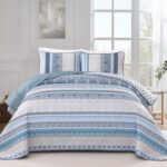 WONGS BEDDING Boho Quilt Set King Size, Blue Bohemian 3 Pieces Quilt Sets, Light... - Image 2