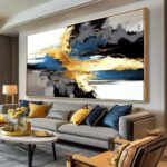 Wall Art Abstract Wall Art Prints Canvas Painting Black Yellow Blue Modern Large... - Image 2