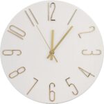 Wall Clock 12 Inch Silent Non-Ticking Imitation Wood Indoor Clock Round White De... - Image 2