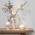 White Ceramic Vase Set of 3 in Beige, Modern Aesthetic Stone-Look Textured Potte... - Image 2