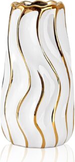 White Ceramic Vase for Home Decor,Decorative Flower Vase, Vertical Stripe Cerami... - Image 2
