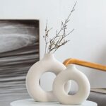 White Ceramic Vases- 2 for Modern Home Decor, Round Matte Boho Vase for Decor, C... - Image 2