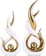 White Gold Ceramic Abstract 2 Piece Statue Set,Mid Century Modern Abstract Art H... - Image 2