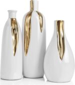 White and Gold Vase Set of 3, Modern Ceramic Decorative Vases for Living Room, B... - Image 2