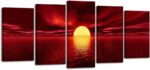 Wieco Art Red Sun Large Modern 5 Panels Seascape Sea Giclee Paintings Canvas Pri... - Image 2