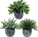 Winlyn Set of 3 Artificial Potted Plants Faux Eucalyptus Rosemary Boxwood Greene... - Image 2