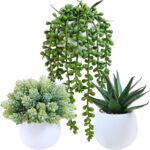 Winlyn Set of 3 Assorted Artificial Succulent Plants in White Concrete Pots Faux... - Image 2