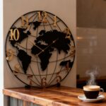 World Map Wall Clock, Black and Gold Vintage Luxury with Metal Frame, Retro Geog... - Image 2