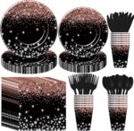 Xigejob Rose Gold And Black Party Decorations Tableware - Glitter Diamond Theme ... - Image 2