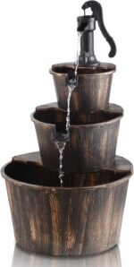 YI 40-Inch 3 Tier Barrel Waterfall Fountain Outdoor Water Fountains Barrel Wood ... - Image 2