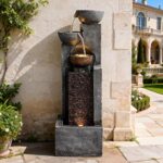 YZM 42.91" H Outdoor Water Fountain with LED Lights 4-Tier Cascading Bowl Waterf... - Image 2