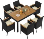 Yaheetech 7 Piece Patio Furniture Set, Outdoor Dining Acacia Wood Table Top Ratt... - Image 2