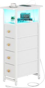 Yoobure LED Narrow Nightstand with Charging Station - Slim Dresser for Bedroom N... - Image 2