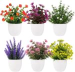 Yoratee Artificial Small Plant 6pcs Fake Flower Potted Plant Bathroom Faux Plant... - Image 2