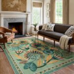 Zealude 5x7 Floral Rug, Green Rug for Living Room, Washable Low Pile Bedroom Rug... - Image 2