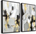Zessonic Black Abstract Wall Art Decor - 2 Pack 24" x 36" Black and Gold Canvas ... - Image 2