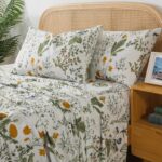 Zusbest Queen Sheet Set 100% Percale Cotton Green Floral Bed Sheet Set Yellow Fl... - Image 2