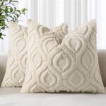decorUhome Throw Pillow Covers 18x18 Inch Set of 2, Soft Plush Faux Wool Beige S... - Image 2