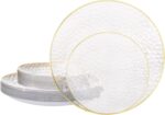 realluck 50 Pcs Hammered Plastic Plates with Gold Rim, Elegant Disposable Dinner... - Image 2