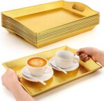 10 Pack Gold Plastic Serving Trays with Handles 15x9.8 Large Reusable Portable R... - Image 2