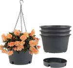 10 inch Hanging Planters, 4 Pack Hanging Baskets for Plants with Removable Trays... - Image 2