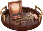 10.04“×10.04”Round Decorative Tray with Gold Handles Small Wood Decorative Servi... - Image 2