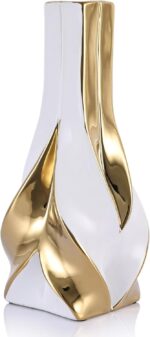10.6" Tall White and Gold Ceramic Vase – Modern Elegant Home Decor for Living Ro... - Image 2
