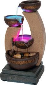 11" H Golden Tiered Bowl Fountain with Color Changing LED Lights with Adapter Br... - Image 2