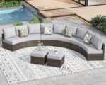 11 Piece Outdoor Patio Furniture Set, Half Moon Patio Sectional Set with Soft Cu... - Image 2