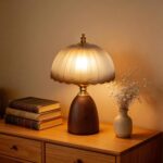 11.8“ Mid-Century Modern Amber Small Table Lamp, Vintage Scalloped Gradient Glas... - Image 2