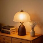 11.8“ Mid-Century Modern Small Table Lamp, Vintage Scalloped Frosted Glass Bedsi... - Image 2