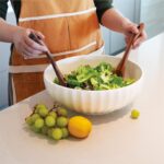 12-Inch Large Ceramic Salad Bowl Set with Wooden Servers, Decorative Serving Bow... - Image 2