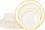 120PCS White Plastic Plates, Disposable Party Plates with Gold Rim, Heavy Duty 6... - Image 2