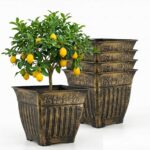 14 Inch Vintage Square Planter - 4 Pack Heavy Duty Antique Gold Plastic Flower P... - Image 2
