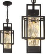 15" Outdoor Indoor Pendant Light Exterior Hanging Lantern, Modern Black Metal Ou... - Image 2