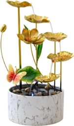 16'' H Large Indoor Water Fountain, Indoor Fountain Tabletop Metal Lotus Flower ... - Image 2