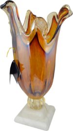 17" Inch Italian Murano Hand Blown Orange Glass Vase - Image 2